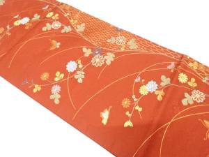 蝶に草花模様織り出し　開き名古屋帯（額縁仕立て）